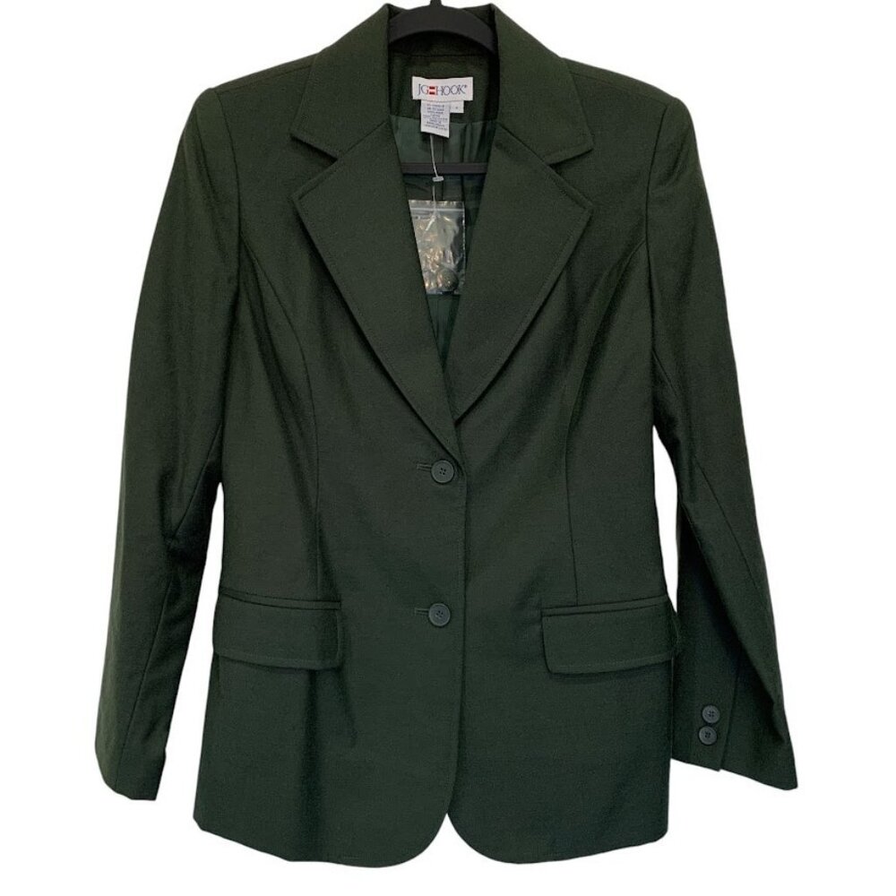 JG Hook Wool Blazer Olive Green Womens Size 4 Classic Career Jacket Shoulderpads